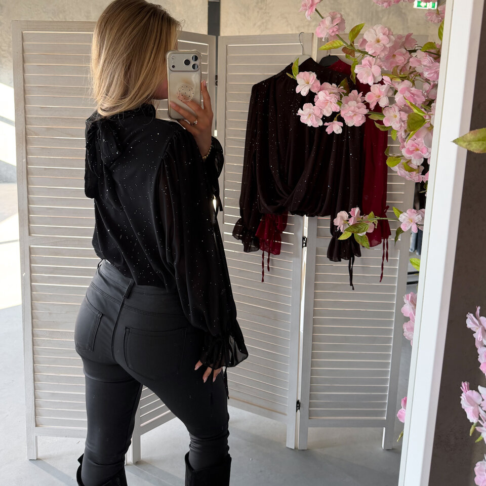 Overslag Sparkle Blouse Zwart