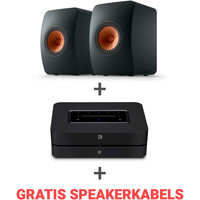 Combi Deal LS50 Meta Boekenplank speaker + Bluesound Powernode N330 met HDMI- Draadloze Muziek Streaming-versterker - Zwart/Zwart (met GRATIS speakerkabels)