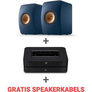 KEF Combi Deal LS50 Meta Boekenplank speaker + Bluesound Powernode N330 met HDMI- Draadloze Muziek Streaming-versterker - Blauw/Zwart  (met GRATIS speakerkabels)