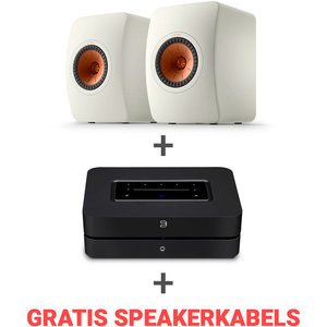 KEF Combi Deal LS50 Meta Boekenplank speaker + Bluesound Powernode N330 met HDMI- Draadloze Muziek Streaming-versterker - Wit/Zwart (met GRATIS speakerkabels)