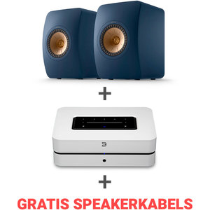 KEF Combi Deal LS50 Meta Boekenplank speaker + Bluesound Powernode N330 met HDMI- Draadloze Muziek Streaming-versterker - Blauw/Wit (met GRATIS speakerkabels)