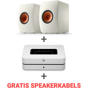 KEF Combi Deal LS50 Meta Boekenplank speaker + Bluesound Powernode N330 met HDMI- Draadloze Muziek Streaming-versterker - Wit/Wit (met GRATIS speakerkabels)