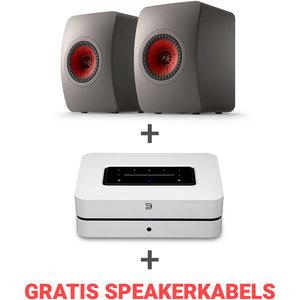 KEF Combi Deal LS50 Meta Boekenplank speaker + Bluesound Powernode N330 met HDMI- Draadloze Muziek Streaming-versterker - Grijs/Wit (met GRATIS speakerkabels)