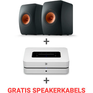 KEF Combi Deal LS50 Meta Boekenplank speaker + Bluesound Powernode N330 met HDMI- Draadloze Muziek Streaming-versterker - Zwart/Wit (met GRATIS speakerkabels)