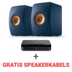 KEF Combi Deal LS50 Meta Boekenplank speaker + Bluesound Powernode EDGE (N230) Stereoversterker - Blauw/Zwart (met GRATIS speakerkabels)