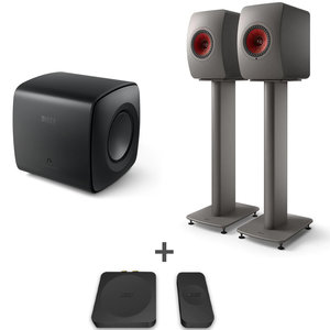 KEF Combi Deal LS50 Wireless II + S2 stands + KC62 + KW1 - Grijs/Zwart KEF Combi Deal LS50 Wireless II + S2 stands + KC62 + KW1 - Grijs/Zwart