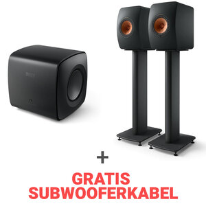 KEF Tweedekans: Combi Deal LS50 Wireless II + S2 stands + KC62 - Zwart/Zwart  (met GRATIS subwooferkabel) KEF Tweedekans: Combi Deal LS50 Wireless II + S2 stands + KC62 - Zwart/Zwart  (met GRATIS subwooferkabel)