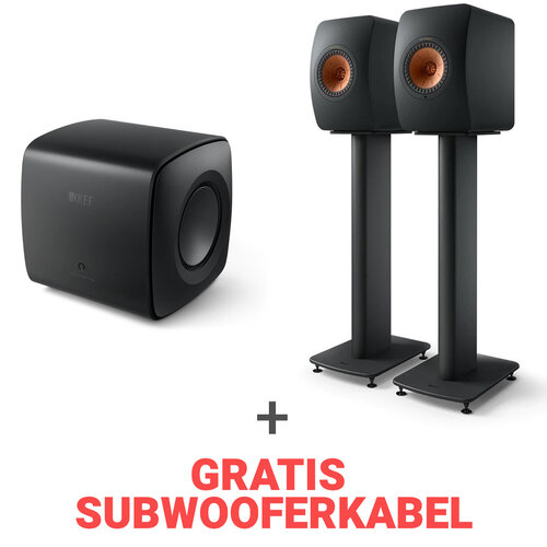 KEF Tweedekans: KEF Combi Deal LS50 Wireless II + S2 stands + KC62 - Zwart/Zwart  (met GRATIS subwooferkabel)