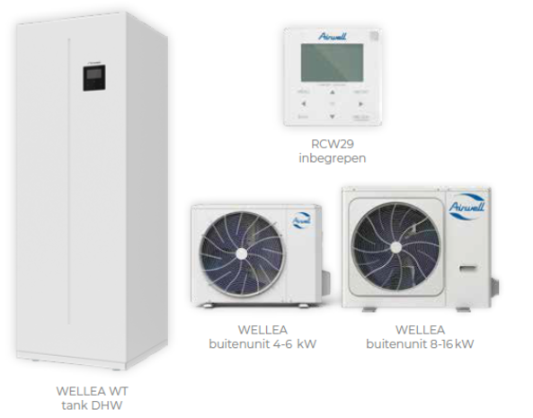 Airwell Wellea split warmtepomp 16kW met warmwaterboiler
