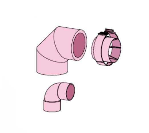 AUER Geïsoleerde bocht 90°, Ø 125 mm, + pvc bocht Ø 80mm + eindstuk (Air 80/100/150) AUER Geïsoleerde bocht 90°, Ø 125 mm, + pvc bocht Ø 80mm + eindstuk (Air 80/100/150)