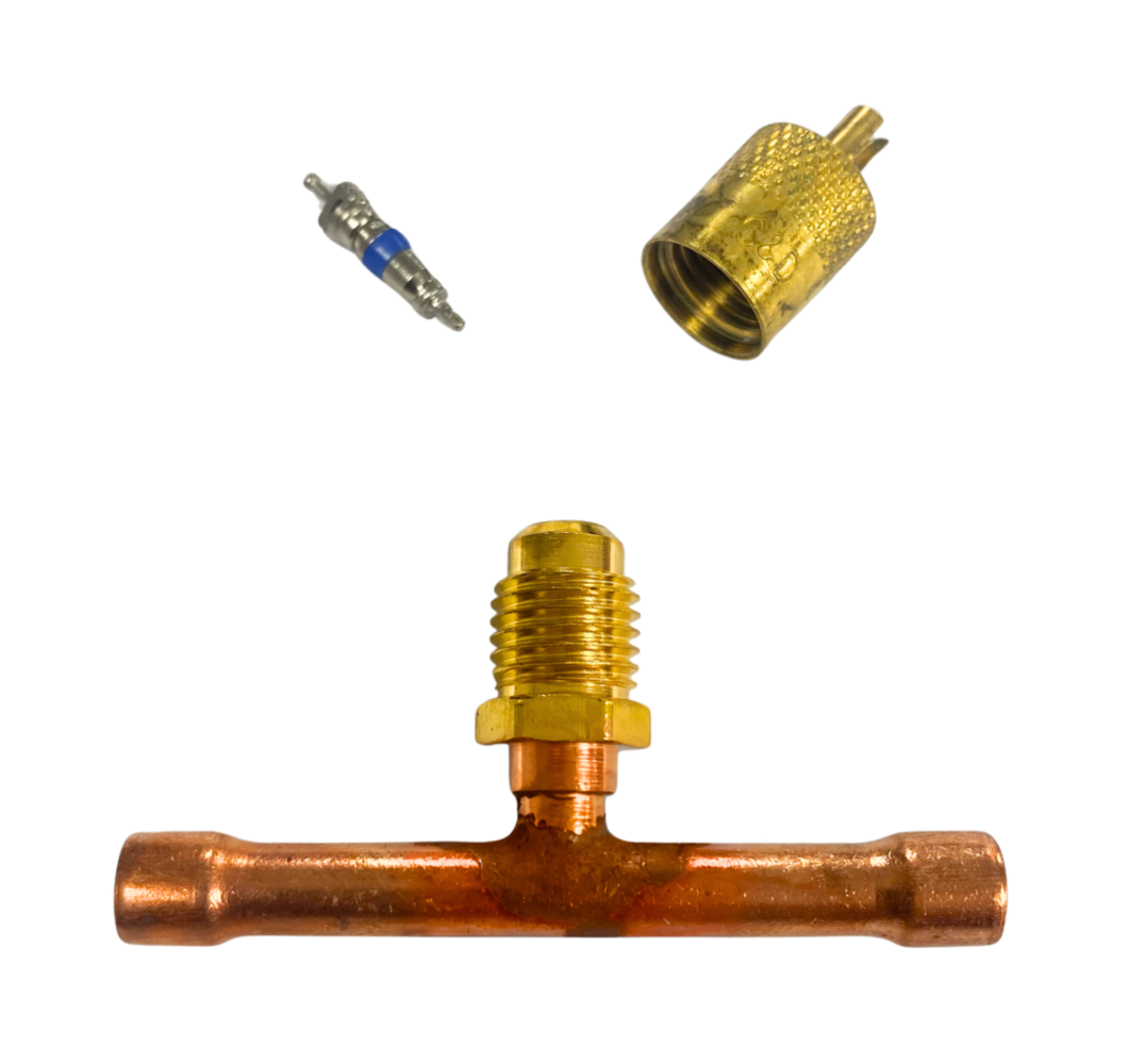 T-stuk 1/2 met schräder 1/4 SAE met dop T-stuk 1/2 met schräder 1/4 SAE met dop