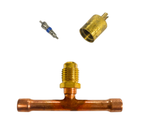 T-stuk 3/8 met schräder 1/4 SAE met dop