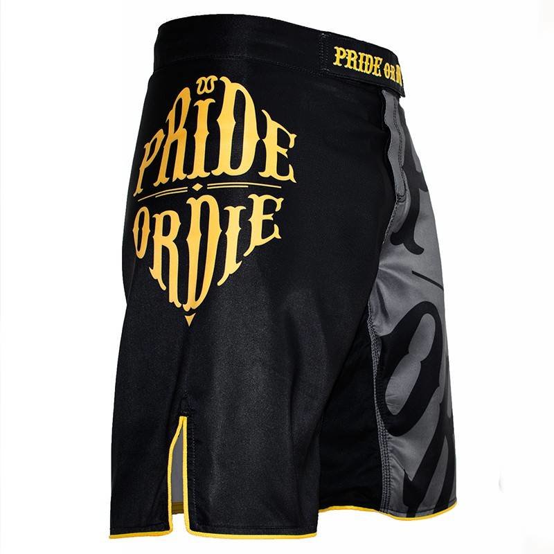 Pride or Die PRIDEorDIE MMA Fightshorts Rücksichtsloses Schwarz Gelb