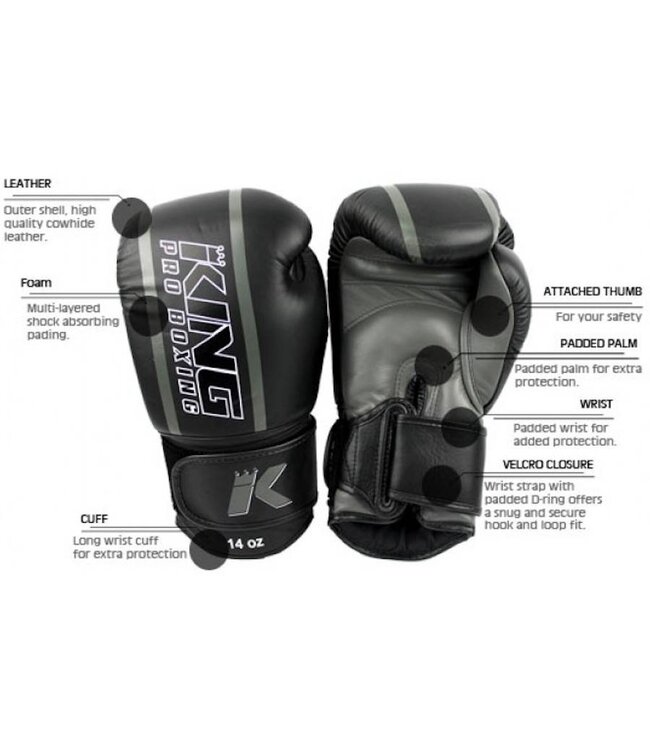 King Pro Boxing Boxhandschuhe Schwarz Grau KPB/BG Elite 1