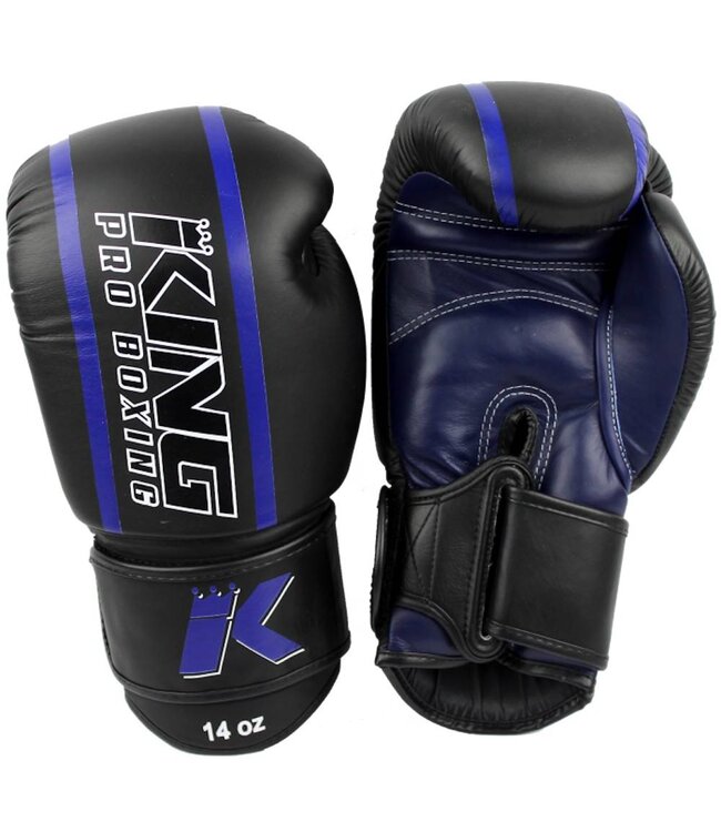 King Pro Boxing King Pro Boxing KPB/BG Elite 2 Boxing Gloves Black Blue Leather
