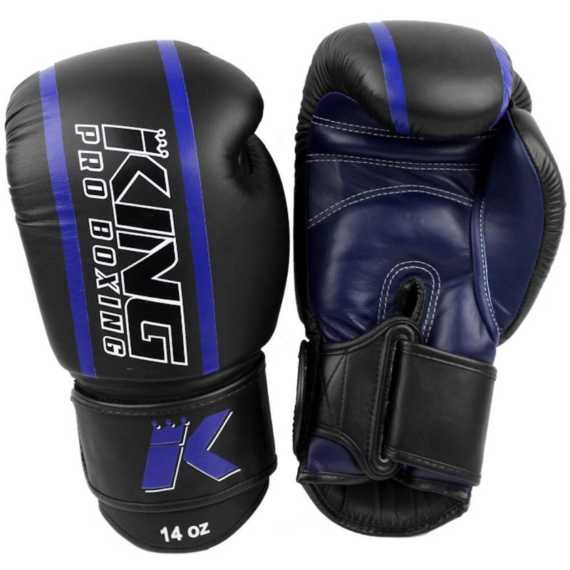 King Pro Boxing King Pro Boxing KPB/BG Elite 2 Boxing Gloves Black Blue Leather