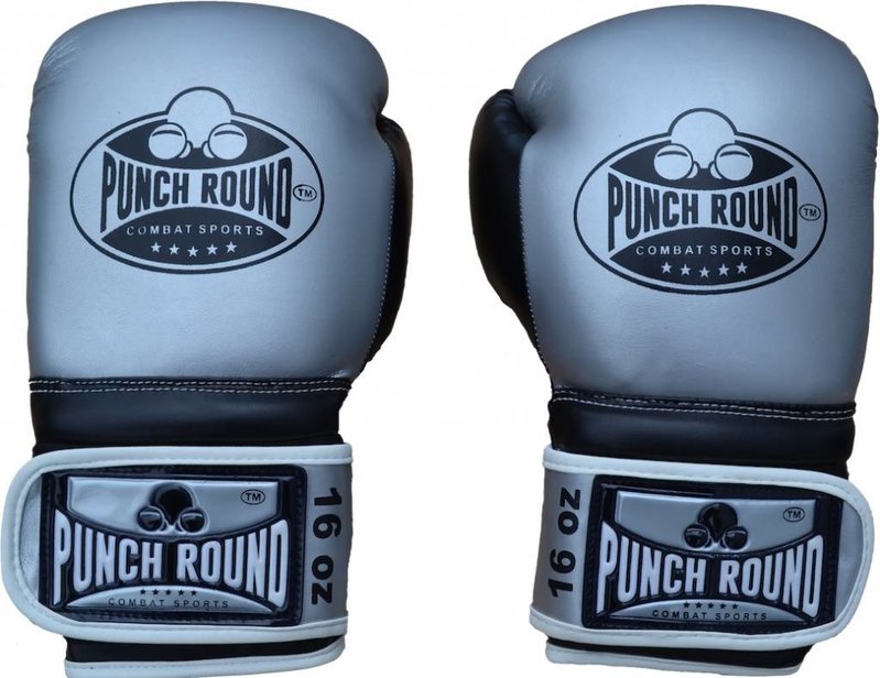 PunchR™  Punch Round Combat Sports Boxing Gloves Silver Black