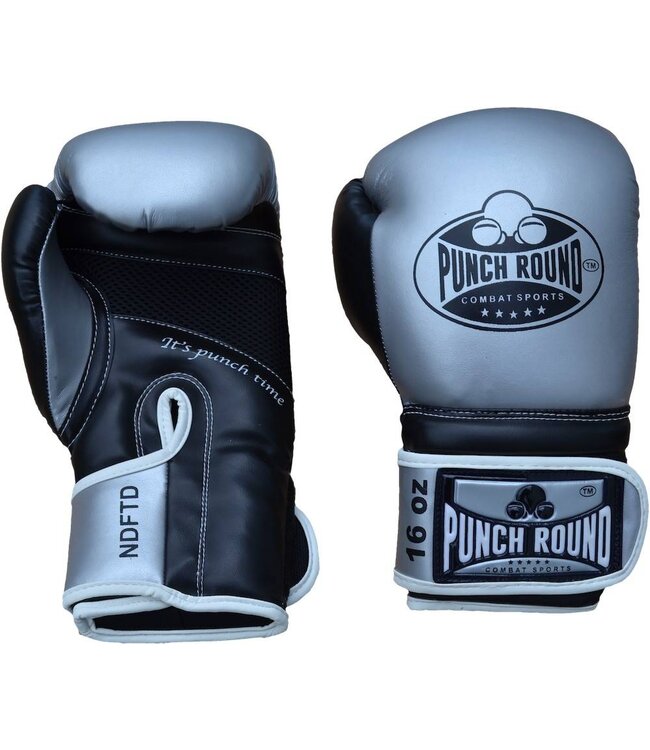 PunchR™  Punch Round Combat Sports Boxing Gloves Silver Black