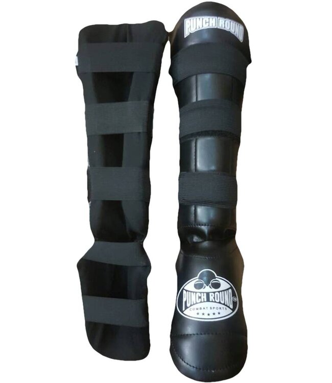 PunchR™  Punch Round Kickboxing Shin Guards Experience Luxury PU Black