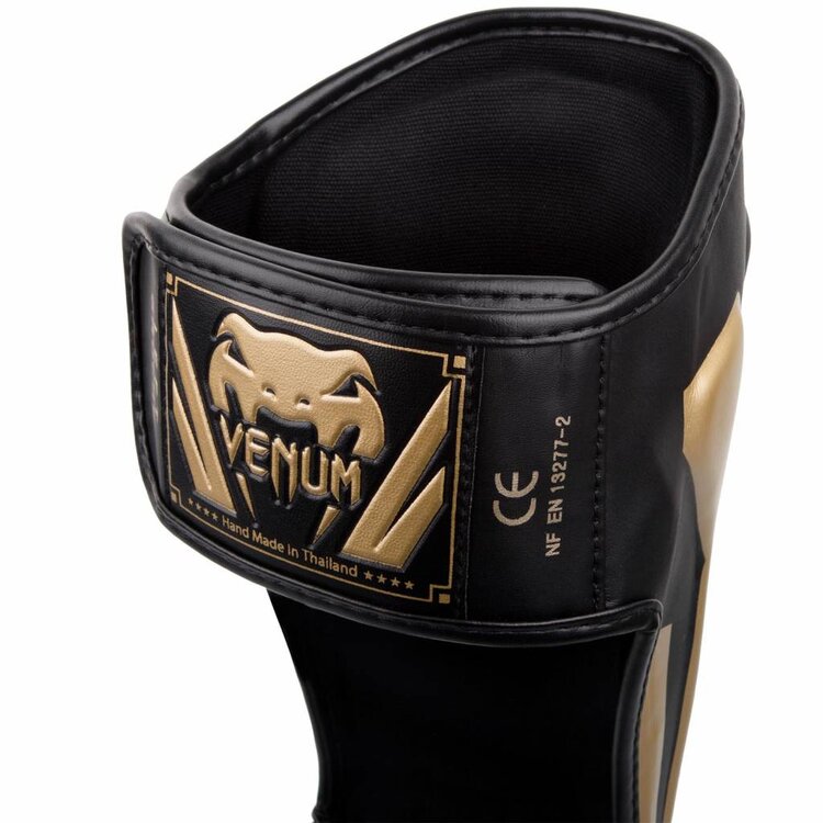 Venum Stand Up Kickboxing Shin Guards Elite Black Gold FIGHTWEAR SHOP