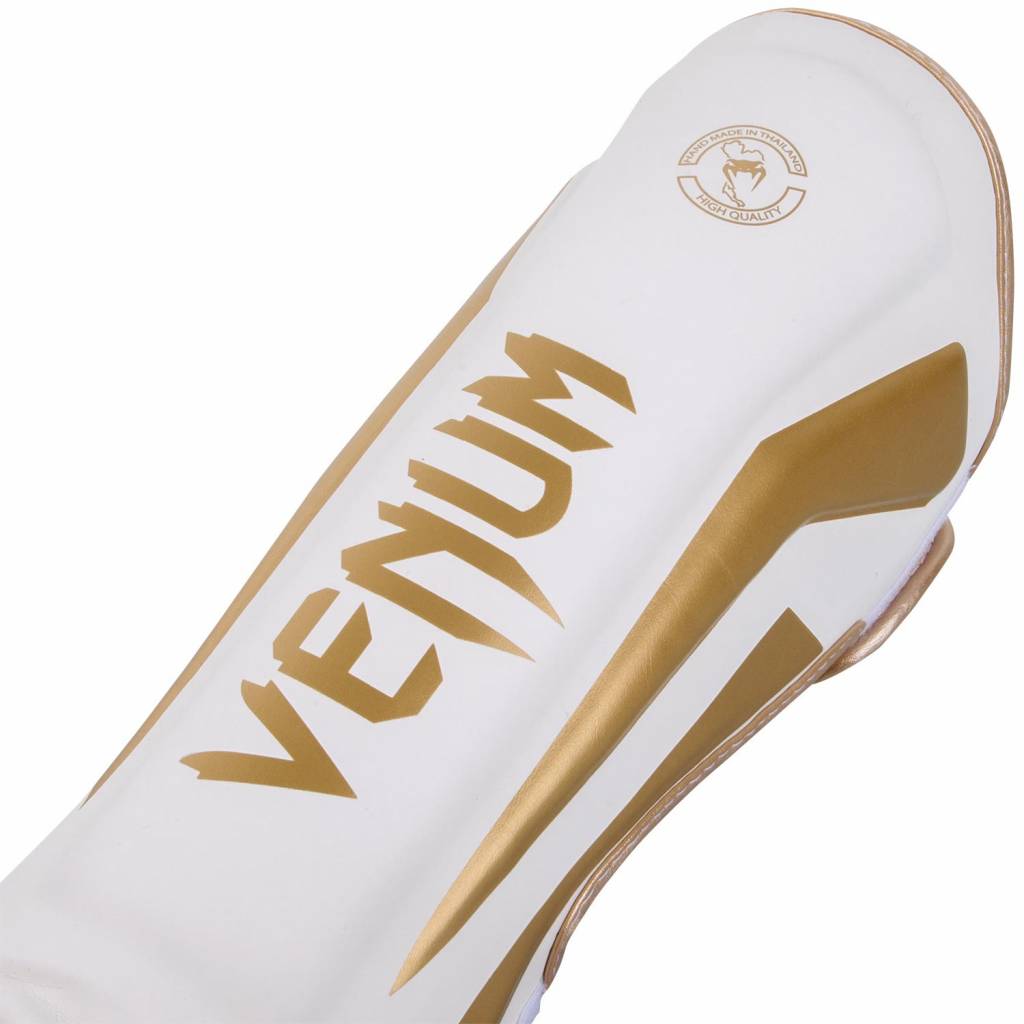 Venum Stand Up Kickboxing Shin Guards Elite White Gold FIGHTWEAR SHOP