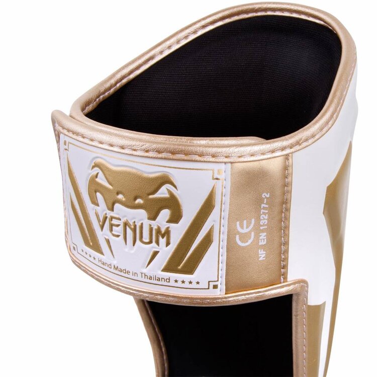 Venum Stand Up Kickboxing Shin Guards Elite White Gold FIGHTWEAR SHOP