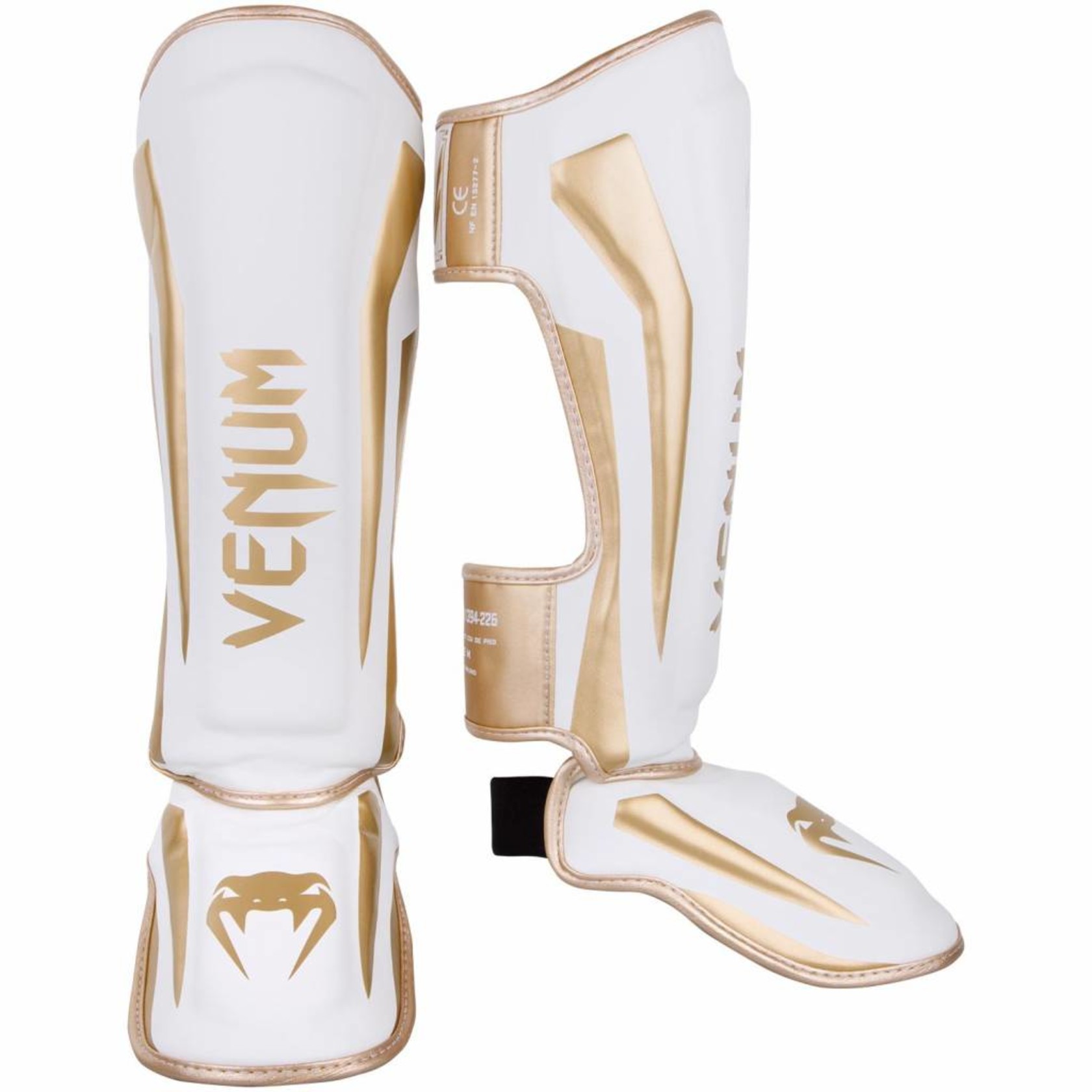 Venum Kickboks Scheenbeschermers Elite Wit Goud FIGHTWEAR SHOP NEDERLAND