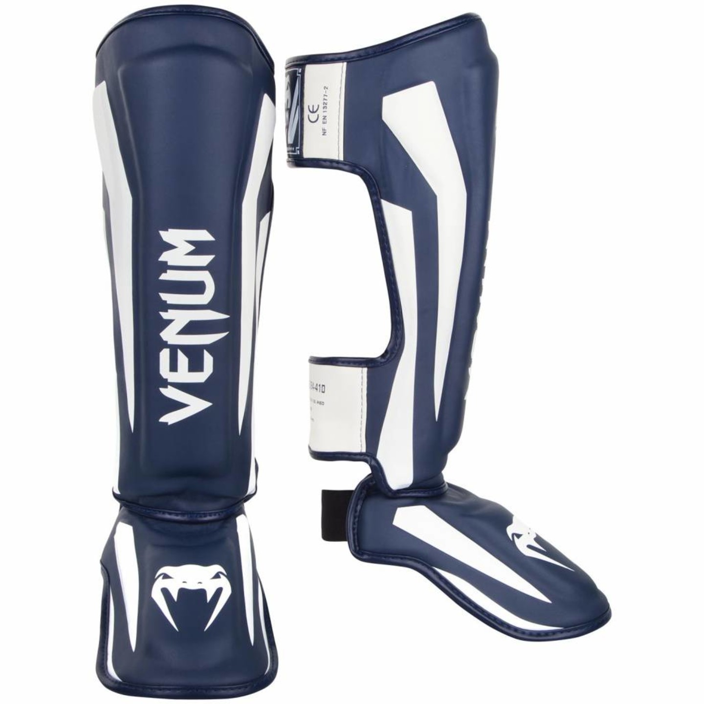Venum Stand Up Kickboxing Shinguards Elite Navy Blue White FIGHTWEAR