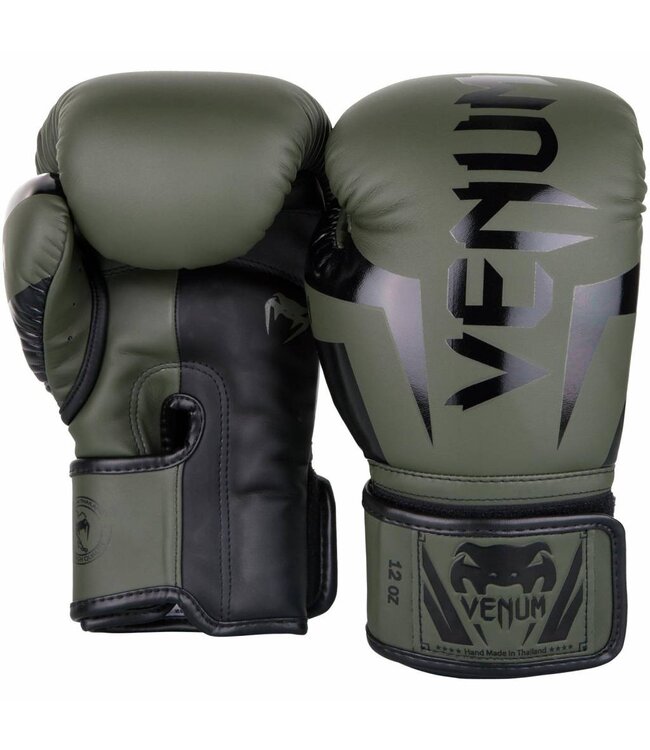 Venum Elite Boxhandschuhe – Khaki/Schwarz | Für Boxen, Kickboxen & Muay Thai