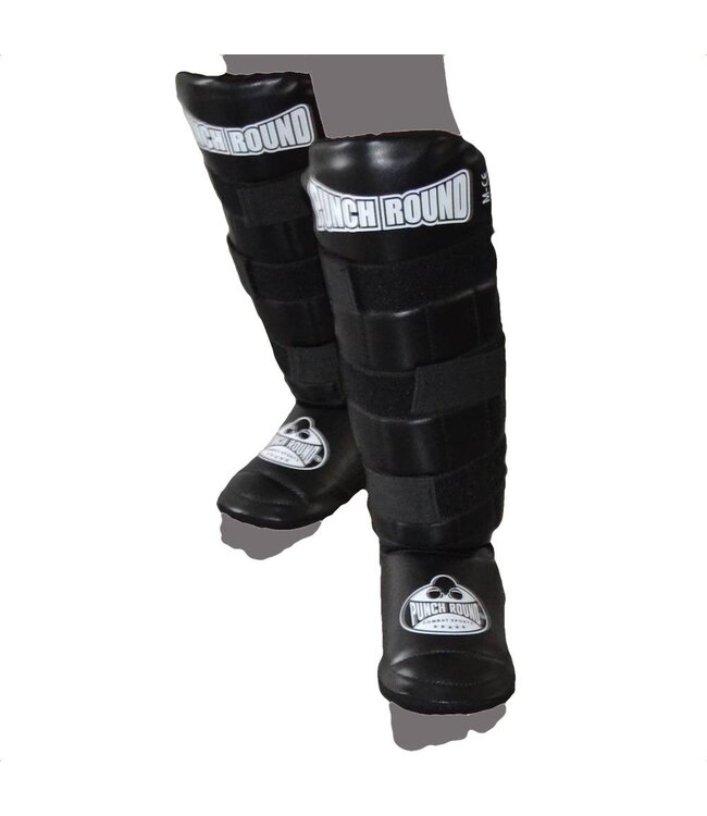PunchR™  Punch Round Kickboxing Shin Guards Experience Luxury PU Black