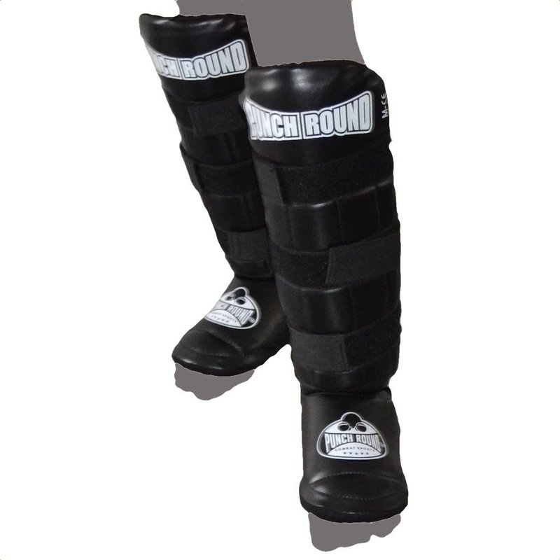 PunchR™  Punch Round Kickboxing Shin Guards Experience Luxury PU Black