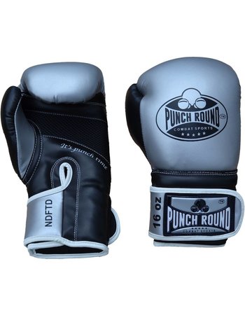 PunchR™  Punch Round Combat Sports Boxing Gloves Silver Black