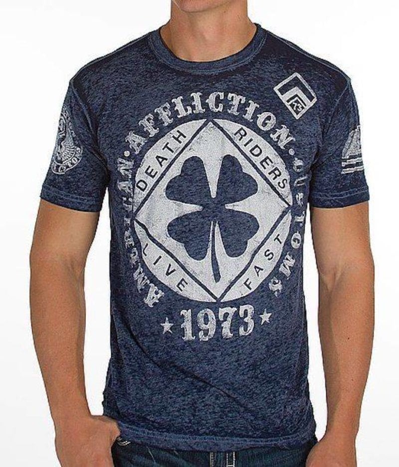 Affliction Clothing Affliction Lucky Shot Crew Neck T Shirt Blue