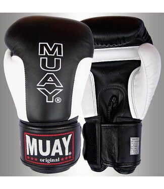 MUAY® Premium Leather Boxing Gloves Black White