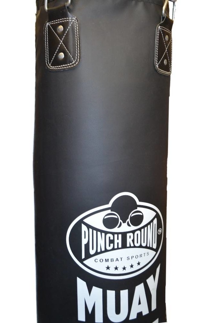 PunchR™  Punch Round™ Bokszak Vinyl 180x35 gevuld incl Ketting Zwart Wit
