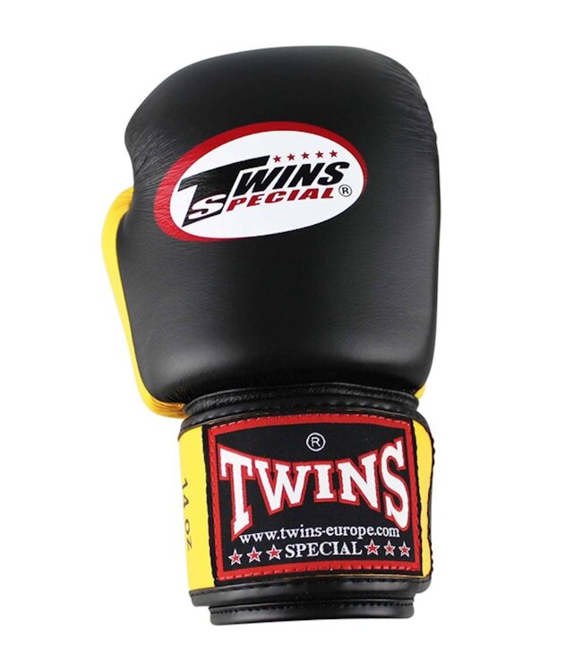 Twins Special BGVL3 Leren Bokshandschoenen Zwart Geel – Handgemaakt in Thailand voor Muay Thai, Kickboksen & Bokstraining