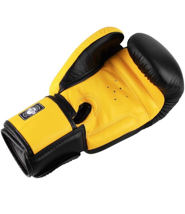 Twins Special BGVL3 Leder‑Boxhandschuhe Schwarz Gelb – Handgefertigte Thai‑Handschoenen für Muay Thai, Kickboxen & Boxtraining