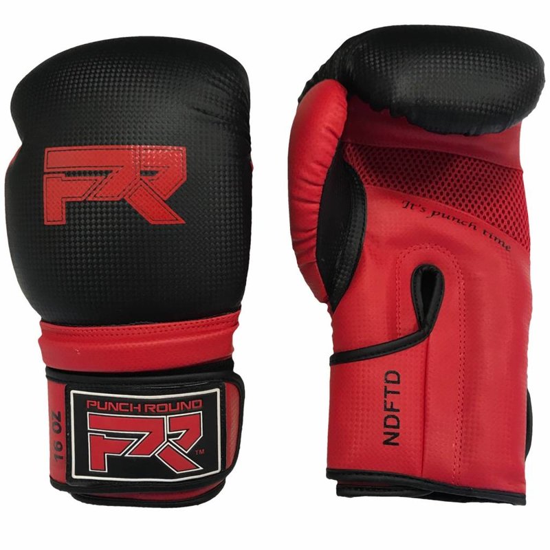 PunchR™  Punch Round Bokshandschoenen "LOGO" Mat Carbon Zwart Rood