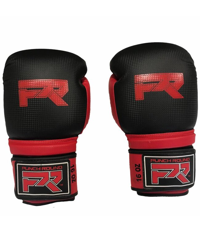 Punch Round LOGO Boxhandschuhe Matt Carbon Schwarz Rot