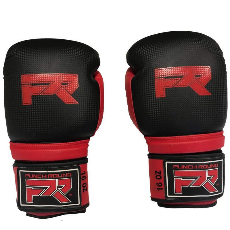 PunchR™  Punch Round Bokshandschoenen "LOGO" Mat Carbon Zwart Rood