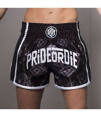 PRiDEorDiE Pride or Die Muay Thai Shorts RISE Black White