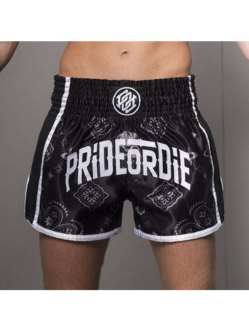 Pride or Die Pride or Die Muay Thai Shorts RISE Schwarz Weiß