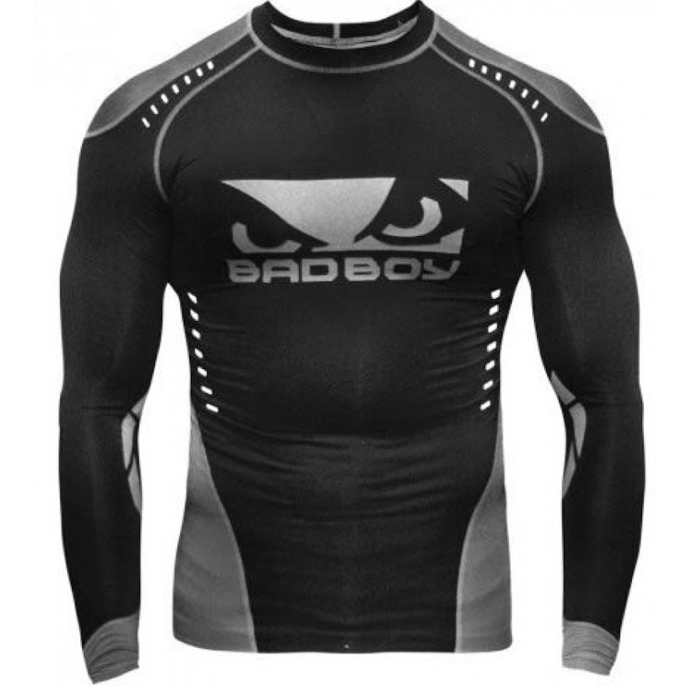 Bad Boy Sphere Compression Top Rash Guard L/S Black Grey FIGHTWEAR