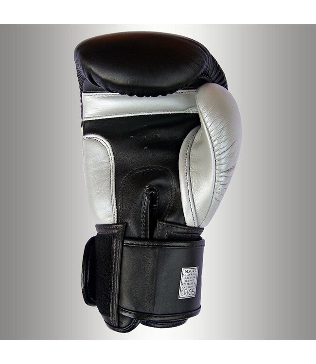MUAY Premium Boxhandschuhe aus Leder Schwarz Silber