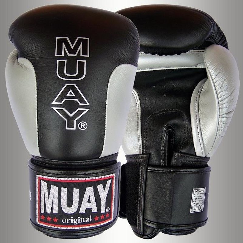 MUAY® MUAY Premium Leather Boxing Gloves Black Silver