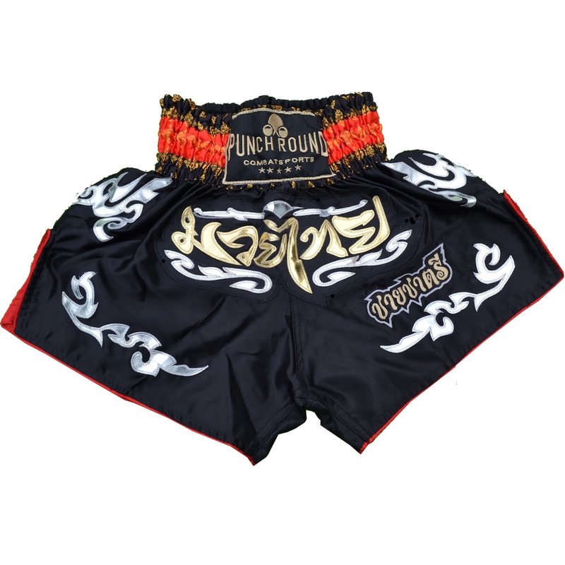 PunchR™  Punch Round™ Muay Thai Shorts Kickboxing Shorts MT10 Black