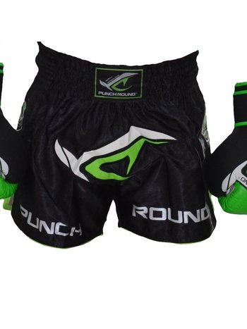 PunchR™  Punch Round NoFear Kickboxing Shorts Black Neo Green