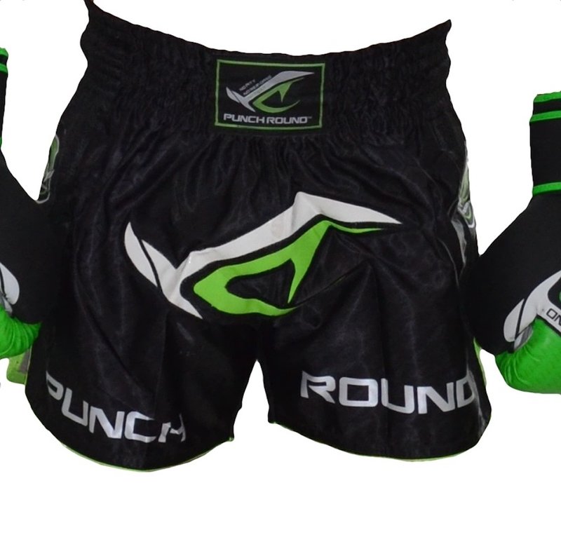 PunchR™  Punch Round NoFear Kickboxing Shorts Black Neo Green