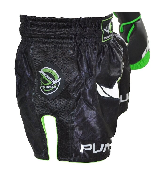 Punch Round NoFear Kickboxing Shorts Black Neo Green