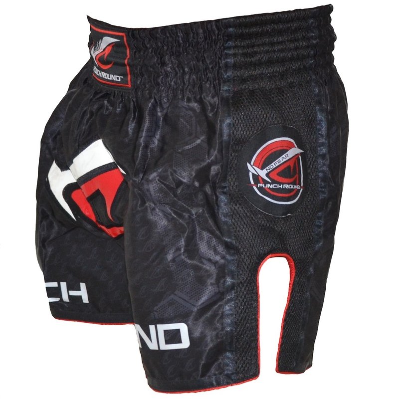 PunchR™  Punch Round NoFear Muay Thai Kickboxing Short Schwarz Rot